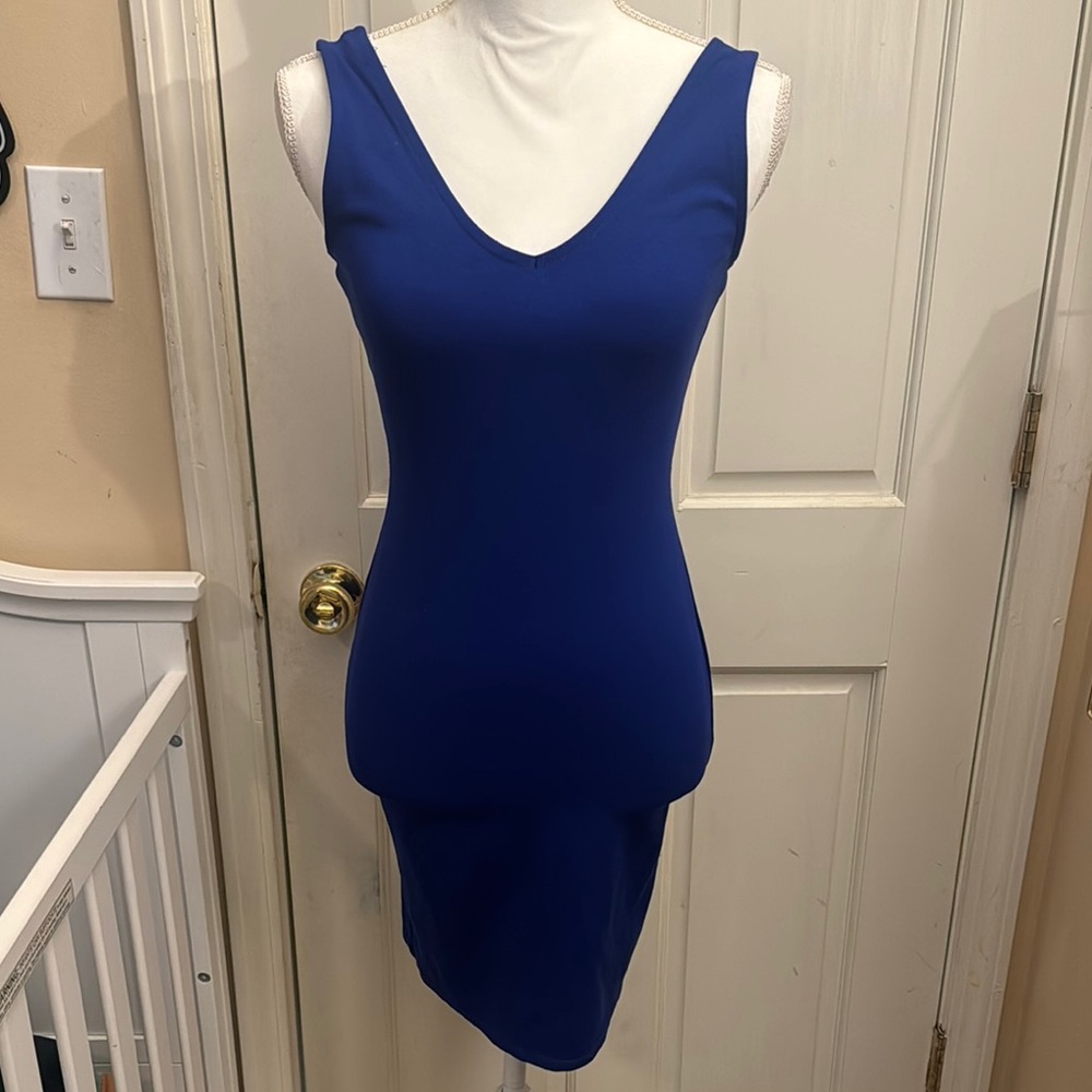 Iris Blue Sleeveless V-Neck Bodycon  Dress